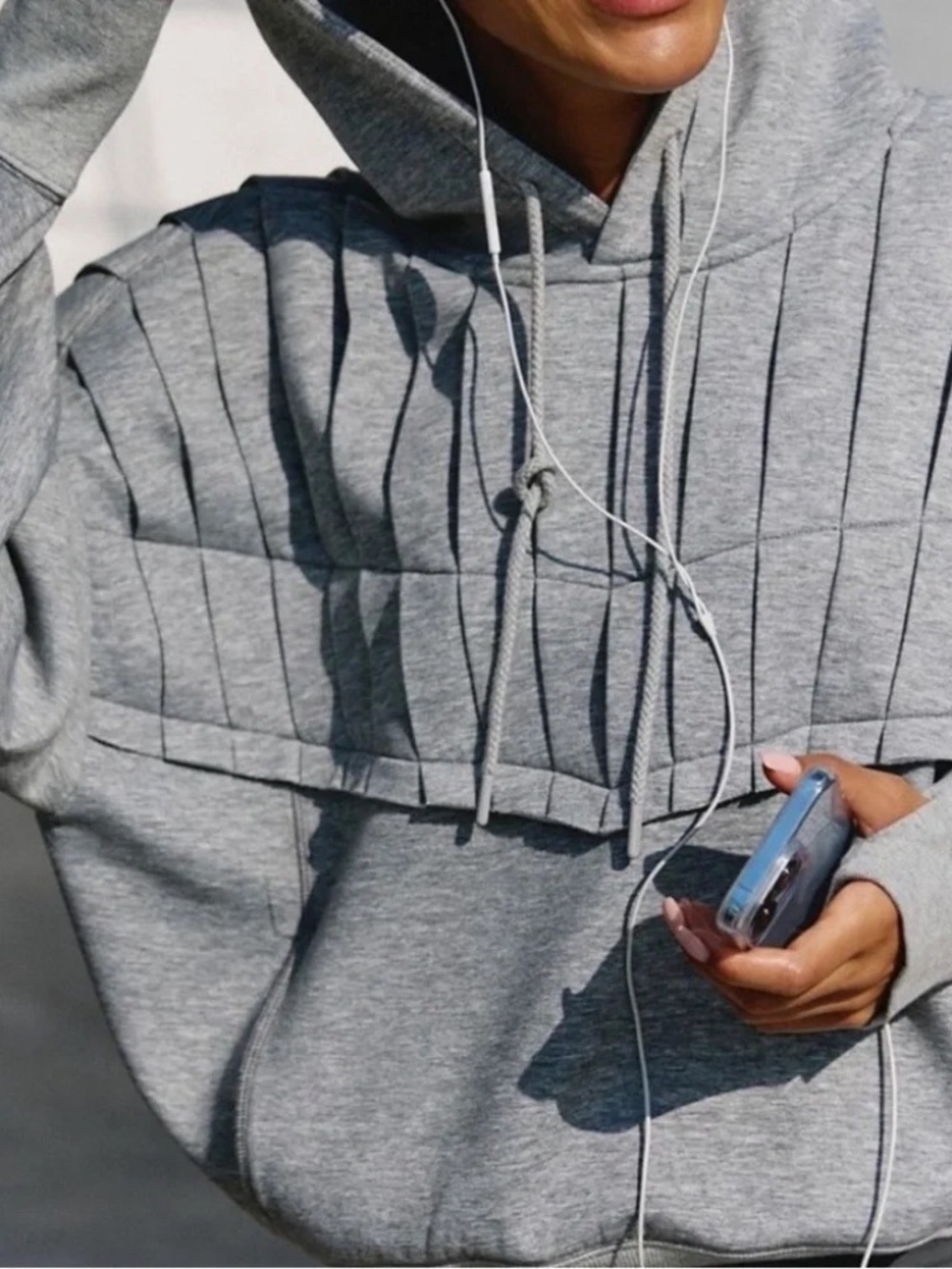 Free People Movement Pick It Up Pleated Grey Hooded Pullover
